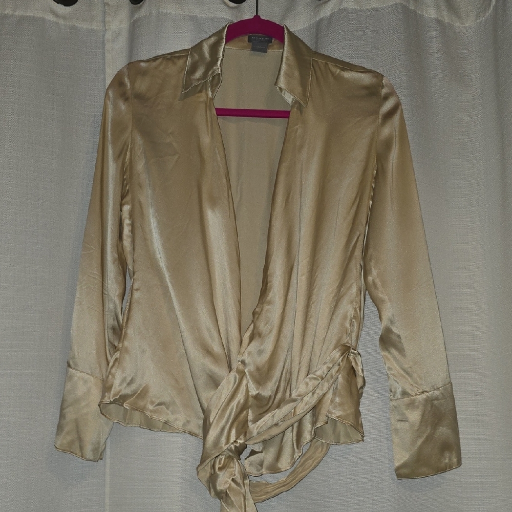 Ann Taylor Satin Blouse in Light Gold